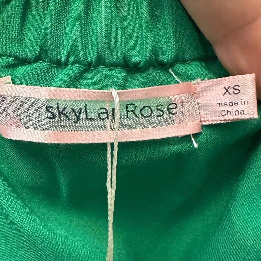 VICI SkyLar Rose Kelly Green Linen Balloon Sleeve Mini Dress size XS